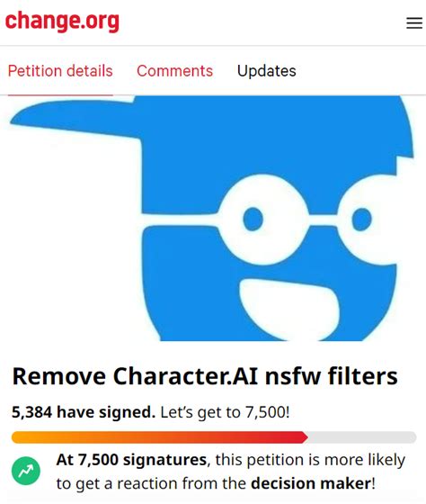 character ai nsfw petition|Petition to remove the NSFW filter on Character.AI